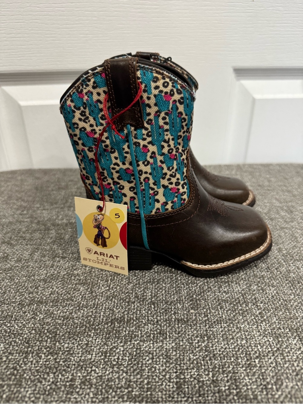 Ariat Kids Brown Leather Boots with Teal and Pink Accents